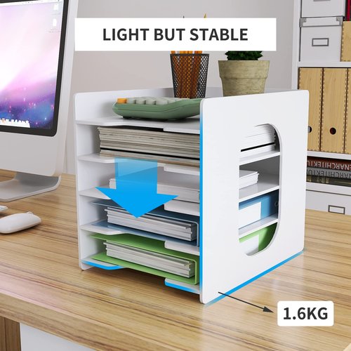 Natwind 5 Tiers Paper Organizer for Desk Desktop White File Holder Office Desk Organizer Mail Letter Tray & Paper Sorter Document Notebooks Storage Rack for Home Office School Classroom