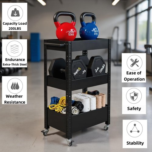 Nixeton 3-Tier Rolling Storage Cart with Handle – Metal Steel,Slim & Versatile, No-Screw Assembly, Heavy-Duty, Waterproof & Rust-Resistant, Perfect for Kitchen, Bathroom, Laundry,Office