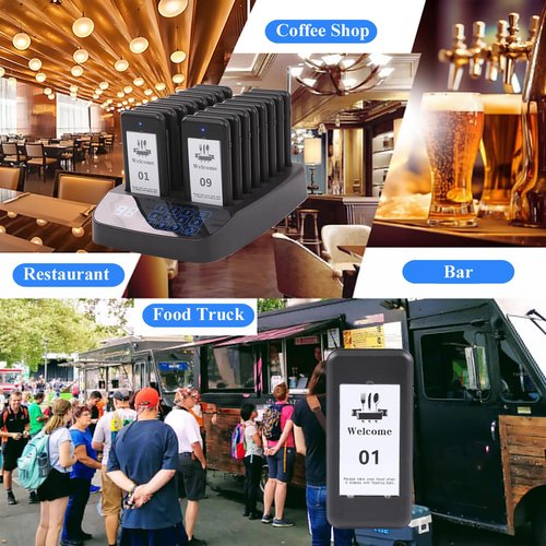 LOUKIENE Restaurant Pager System, 16 Wireless Beepers, Touch Screen Keyboard Calling Customers Waiting Pagers with Vibration Flash and Buzzer for Queue in Food Trucks Churches Hospitals Hotels Eatery