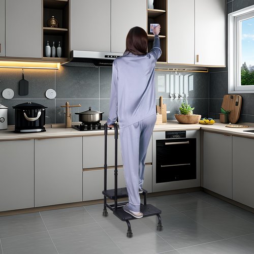 NIdreamCE Step Stool for Seniors, 2 Stepping Stool for Bed Heavy Duty with Handle for Adults, Medical-Grade Footstool Supporting Up to 350 lbs, Black