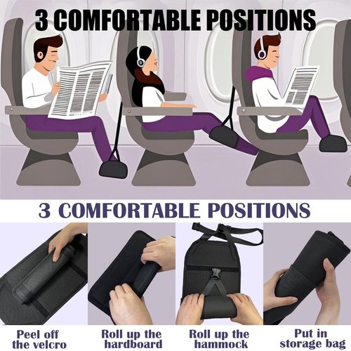 nestery Foot Hammock for Plane Travel, Extended Adjustment Strap Airplane Foot Rest, Airplane Foot Hammock for Travel Accessories, Bamboo Board Support, Easy to Storage