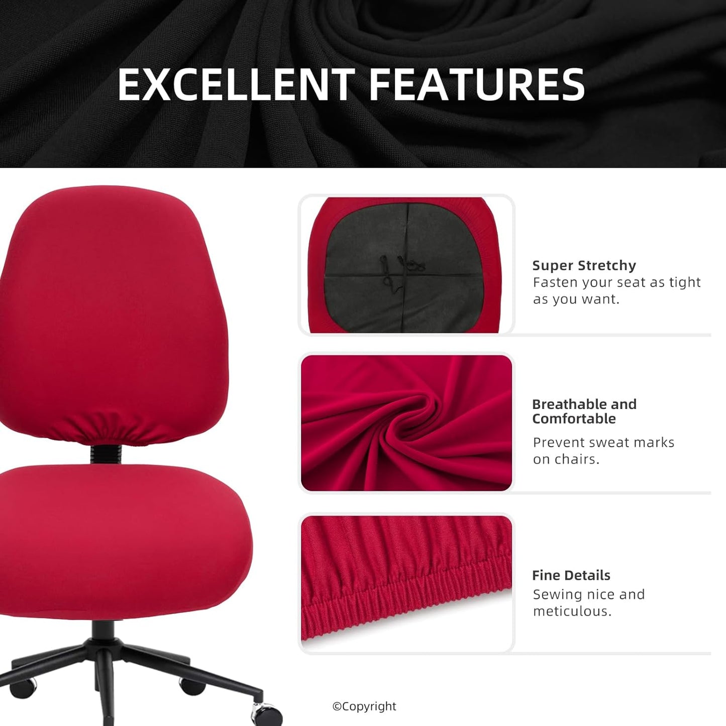 Stretchable Office Chair Seat Covers by [Brand Name] - Universal Slipcover for Computer Chairs | 180GSM Washable Red Protector for Pets
