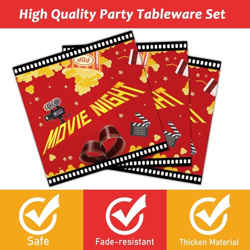 Movie Night Party Supplies Set - 96 Pcs Paper Plates & Napkins | Perfect for Birthdays & Celebrations