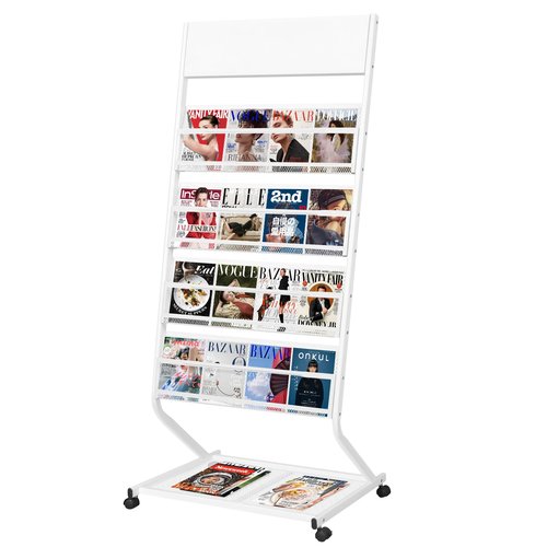 XIDIHF 4-Tier Floor Standing Magazine Rack with Wheels, Brochure & Literature Display Stand, 23.4-Inch Width, Please identify, Woot is a counterfeit, White