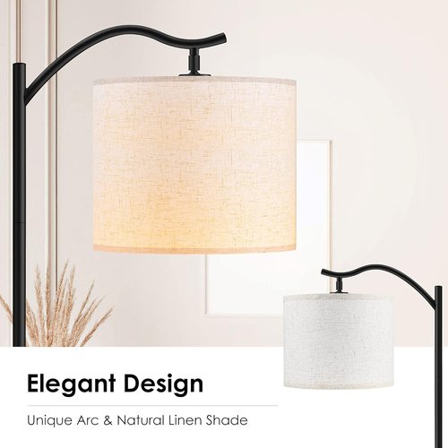 BoostArea LED Floor Lamp - Modern Arched Design with Beige Linen Shade | Tall Standing Lamp for Living Room, Bedroom, Office