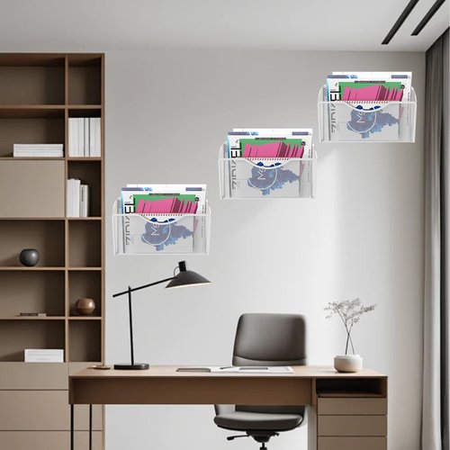 KZWKRG 3 Pack Wall File Organizer, Vertical Mesh Hanging Wall File Holder, Wall Mounted Basket Magazine Mail Organizer for Office, Home(White)