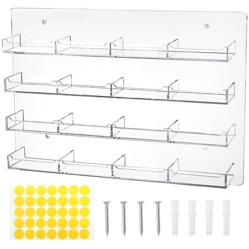 Hedume Acrylic Business Card Holder Wall Mount Clear Sticker Display Rack, 16 Pockets Marketing Holder, Multi Pocket Rack Organizer Space Saver for Home Office