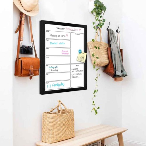 Aitakatta Weekly Dry Erase Whiteboard Calendar, 29.5"x19.7" Magnetic Surface Memo Board, Minimal Design Weekly Planner for Wall, Black Wood Frame Dry Erase Board for Office School Home(ZLBB-S-BK-5075)