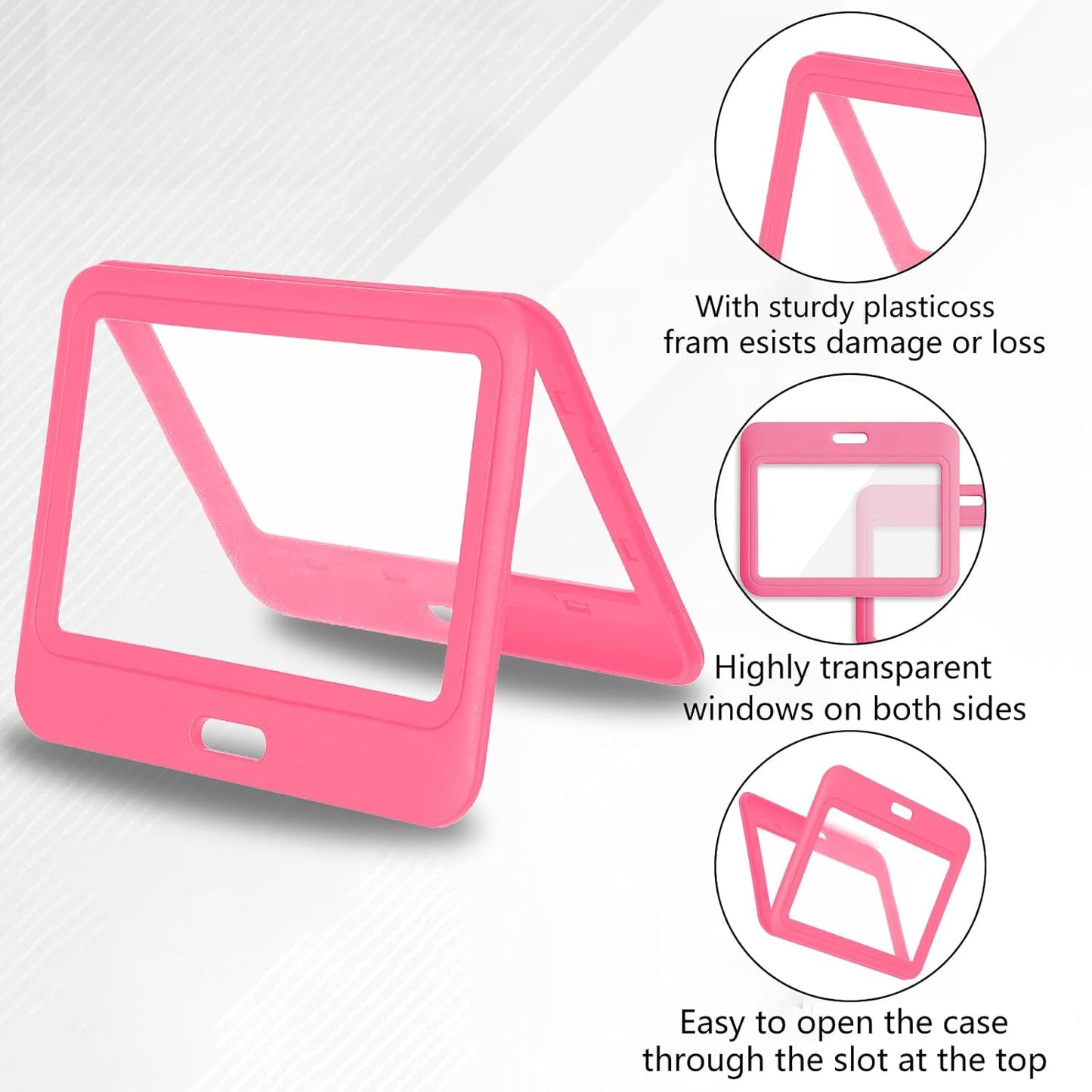 Skiennix ID Badge Holder - Double-Sided Horizontal Hard Plastic Case | Pink Card Protector for Office & School