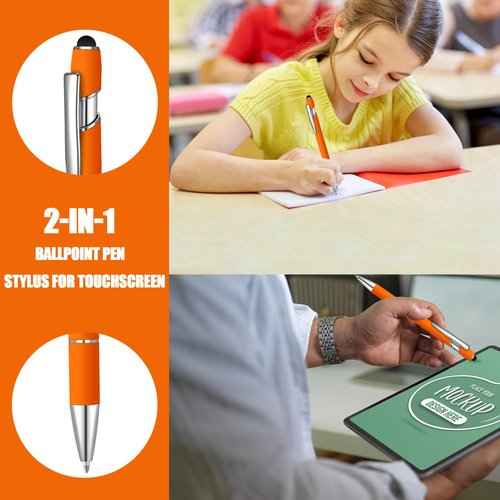 100 Pcs Ballpoint Pen with Stylus 2 in 1 Ballpoint Pen for Touch Screens, 2 in 1 Thank You Pen Gift for Colleagues, Coworker, Office (Orange)