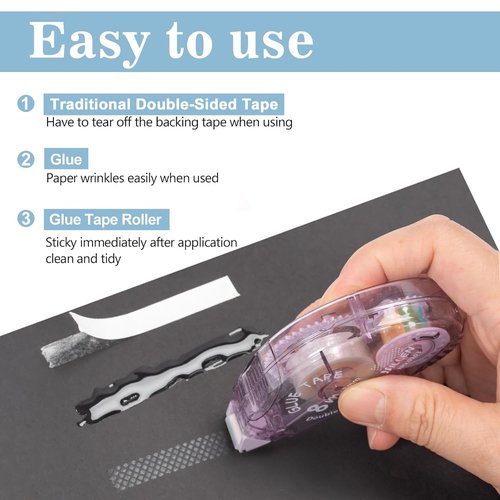 Double Sided Tape Roller - 8 Pack Adhesive Craft Supplies | Perfect for Scrapbooking & Journaling (0.31 in X 26.25 ft)