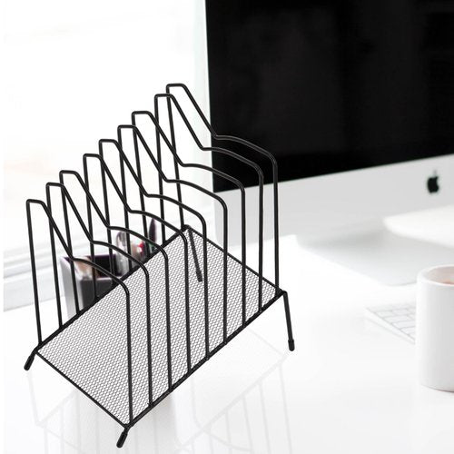 WRINGKIT Incline File Sorter, 8 Compartment File Paper Organizer, Standing Wire Organizer Rack with Anti-slip Pads, File Holder for Desk, Office, Home