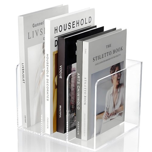 Aphbrada Clear Magazine File Holder with 3 Vertical Compartments, Acrylic Desk Organizer and Accessories Magazine Rack File Organizer Workspace Sorters Bookend for Office Home Desktop