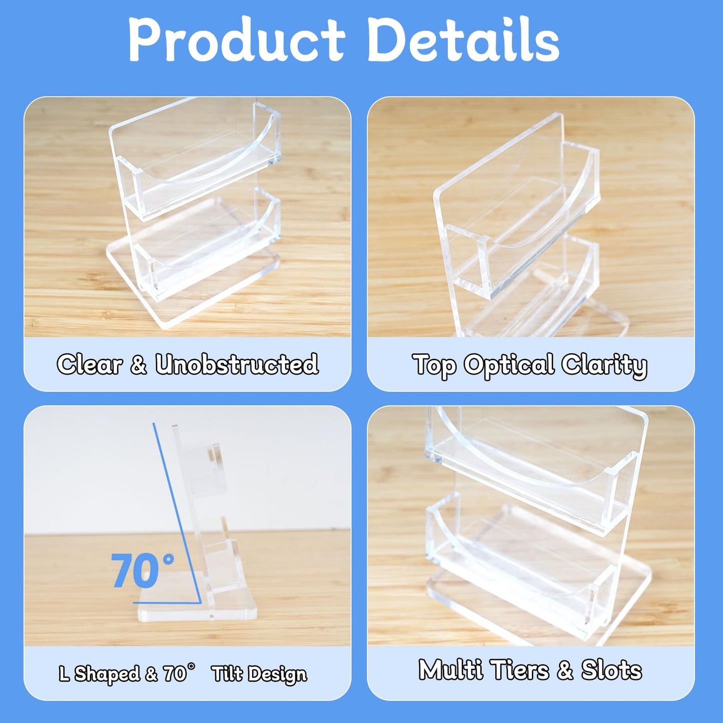 rogeramz Acrylic Business Card Holder 2-Tier for Desk - Office & Exhibition Clear Business Card Display Stand, Business Card Organizer with 2 Slots, Holds Up to 130 Cards