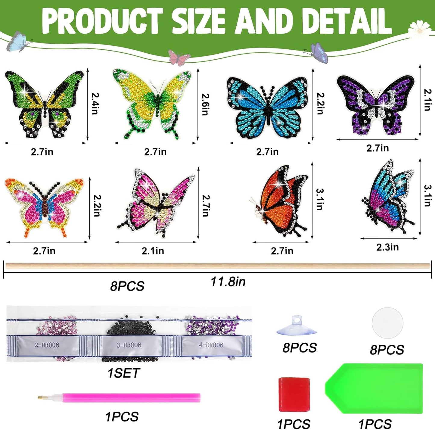 Wivico Butterfly Diamond Art Kits - 8 Pcs for Adults | Small Garden Stakes for Home Decoration