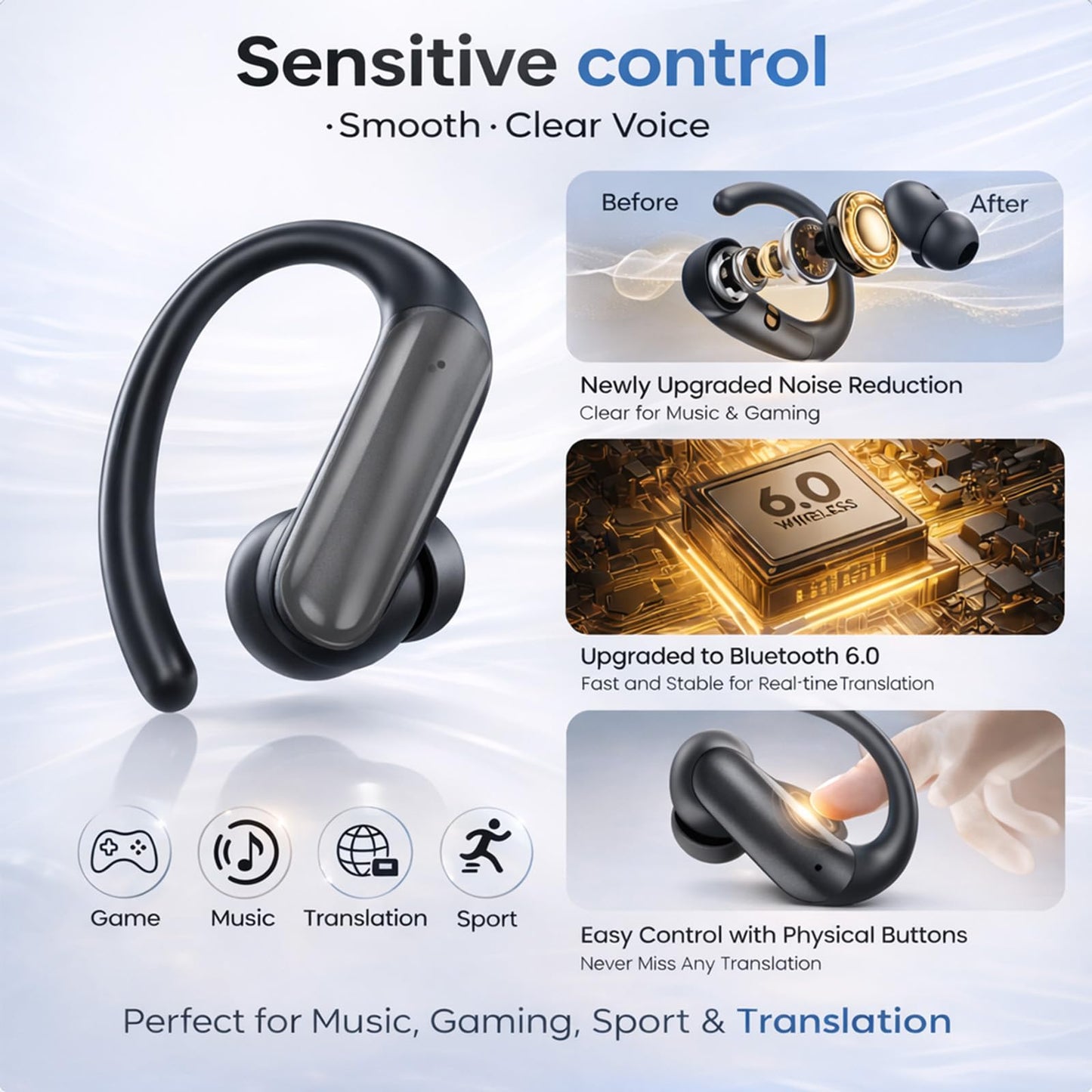 linktoonex AI Translator Earbuds Real Time 139 Languages, Bluetooth Translation Earbuds with LED Display, No Subscription, Open Ear Design for Learning Travel & Business Meetings with Charging Case