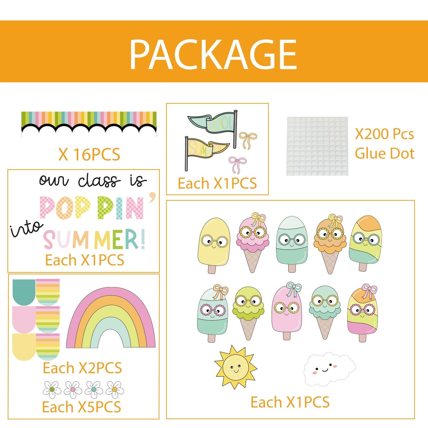 Summer Bulletin Board Decorations Set Ice Popsicle Classroom Decor Summer Ice Cream Paper Cutouts May June Library Classroom Bulletin Board Decorations Home Office Wall Door Decor Teacher Supply