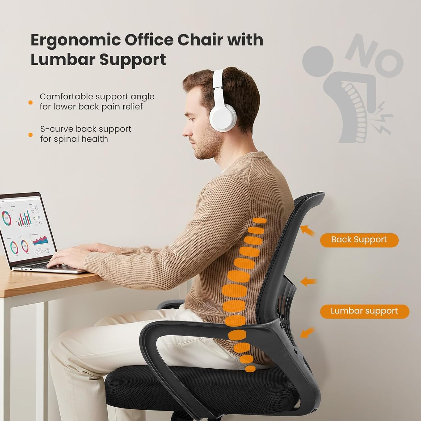 Sweetcrispy Ergonomic Mesh Executive Chair - Adjustable Swivel Mid-Back Design with Lumbar Support | Ideal for Home Office & Study