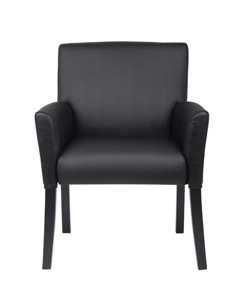 Boss Office Products Executive Box Arm Chair with Mahogany Finish in Black, 25.5"D x 24.5"W x 35.5"H