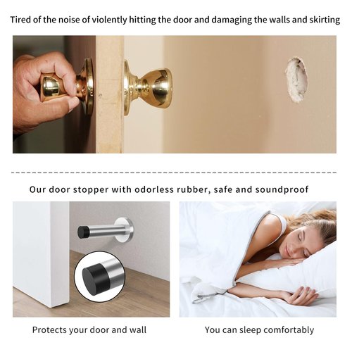 DOKU 10Pcs Door Stop, 3.5 Inch Heavy Duty 304 Stainless Steel Door Stopper with Rubber Tips Bumper, Wall Mounted Door Holder Protection Sound Dampening, Brushed Nickel