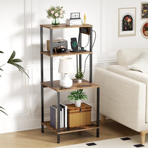 Printer Stand with Charging Station, 49" Tall 4-Tier Printer Stand with Storage, Large Printer Table for Home Office, Kitchen, Living Room, PrinterCart Beside Desk for Printer, Scanner (Rustic Brown)
