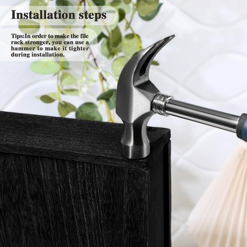 Suzile Wall Mounted File Holder Wood Magazine Holder Wall Hanging File Organizer for Office Mail Magazine Letter Paper Folder Organization (Black)