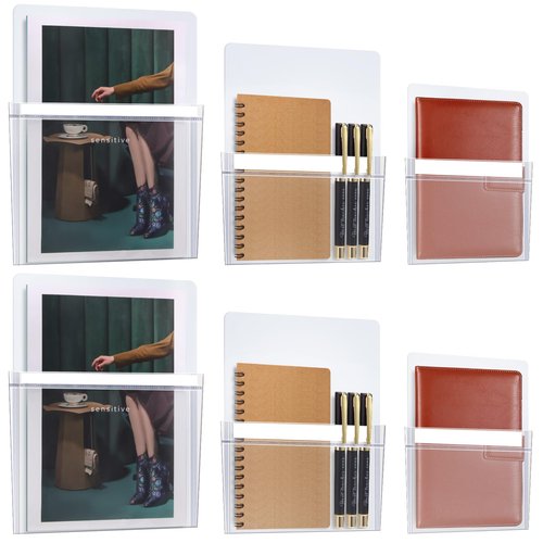 Ctosree 6 Pcs Magnetic File Holder 3 Size Magnetic Pen Holder Refrigerator Magnet Organizer Wall Fridge Pockets Planners Mail Storage Case Pencil Cup for Metal Cabinet Lockers(White)