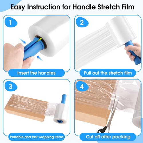 MROCO Stretch Wrap Film 5" x 1000ft with 2 Handles, 6 Rolls 80 Gauge Plastic Shrink Wrap for Moving Furniture & Pallet Wrap, Industrial Mini Clear Heavy Duty Shrink Film Roll for Moving & Storage