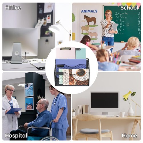 NiOffice 3-Pocket Magnetic File Organizer for Office and Home - Vertical Magazine and Mail Holder with No-Drill Mounting for Wall, Cabinet or Fridge (Black)