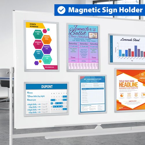 VAIIGO 10Packs Magnetic Sign Holder, 11x17 Self Adhesive Display Frame with Strong Magnetic Frame and Clear PVC for Office Store Home Door Window Refrige Magnetic Paper Holder, Silver