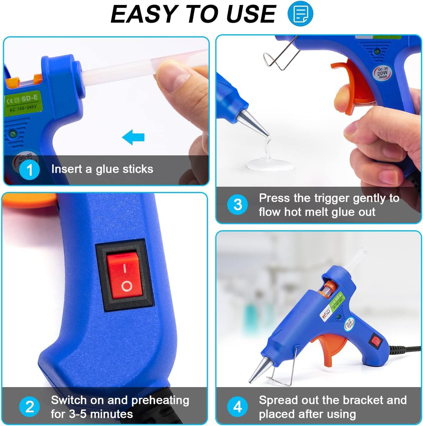 Skiennix Hot Glue Gun Kit - 40 Glue Sticks & Hardshell Case for DIY Crafts & Home Repairs | 20W
