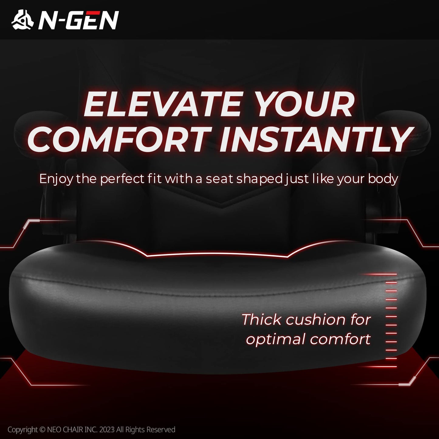 N-GEN Video Gaming Chair Ergonomic Computer Desk Office Chair with Lumbar Support Adjustable Height Swivel Wheels Flip-Up Arms PU Leather Home and Office (Black)