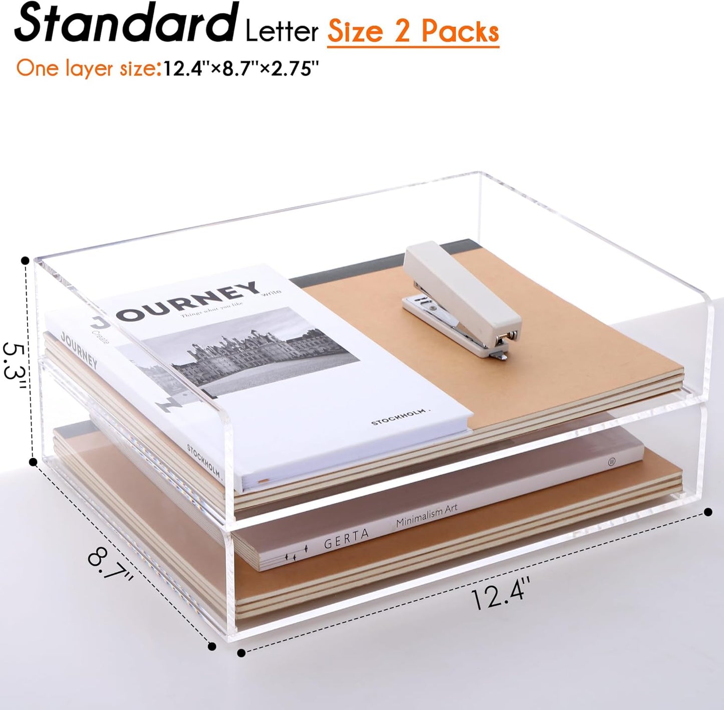 Skiennix Clear Acrylic Paper Tray Organizer - Stackable File Holder for Office & Classroom | 2-Tier Design