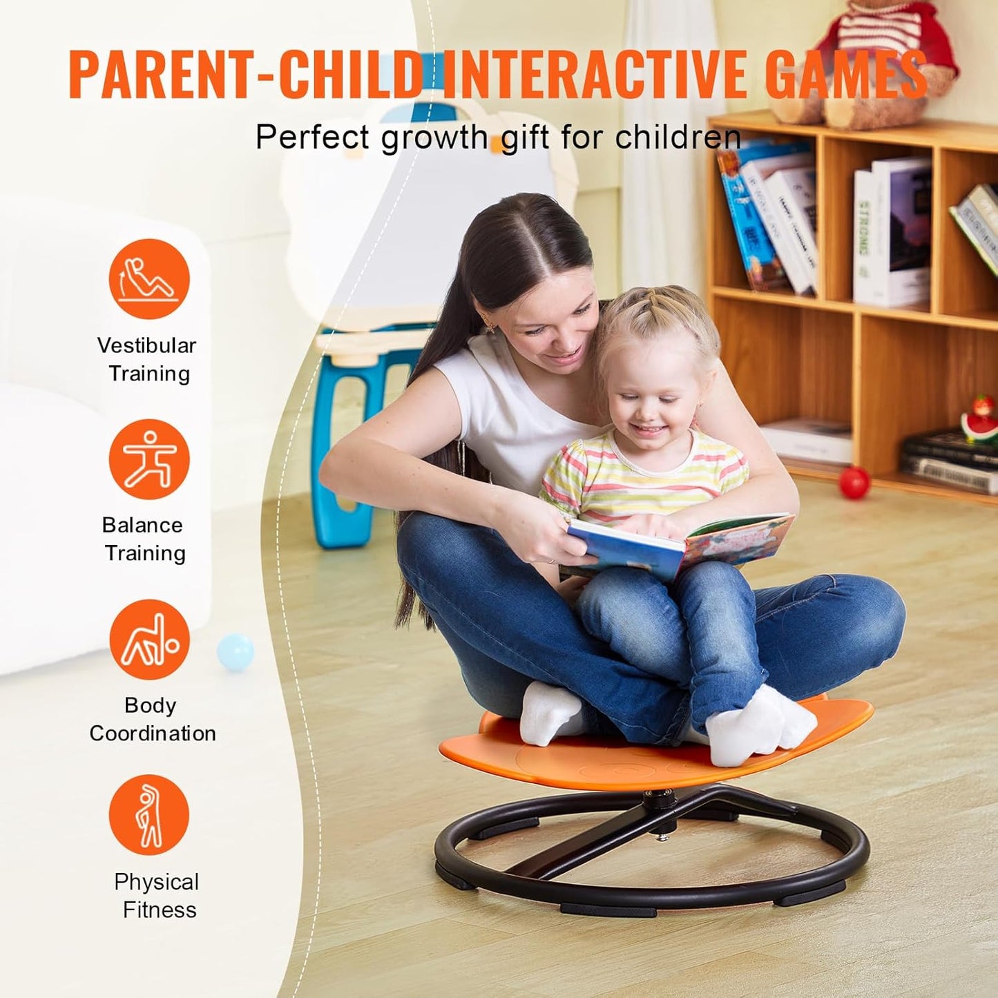 VEVOR Elephant Kids Swivel Chair - 360° Spinning Sensory Toy for Autistic Kids | 220 LBS Capacity, Orange