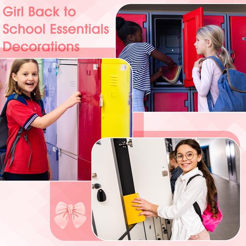 Watersay 115 Pcs Pink Locker Accessories Kit Foldable Locker Shelf Decorations for Girl Pink Bow Pen Holder Magnetic Mirror Coquette Stickers Background Whiteboard Ribbon Back to School Essentials