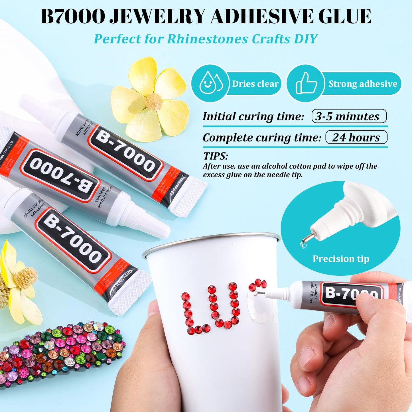 6100Pcs Resin Red Rhinestones for Bedazzling with 2Pcs 10ml B7000 Jewelry Glue, 1 Box Flatback Gems Crystals Diamonds for Makeup Crafting Nail Art