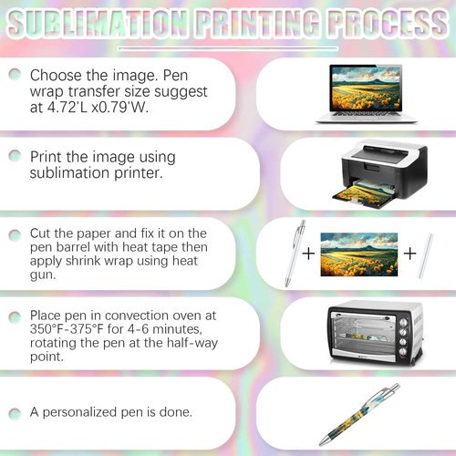Yexiya 120 Pcs Sublimation Pen Blank Kit Heat Transfer Ballpoint Pen with Shrink Wrap Pouch Bag Holographic Thank You Card Personalized Gift for Christmas DIY Favor Office School Stationery Supply