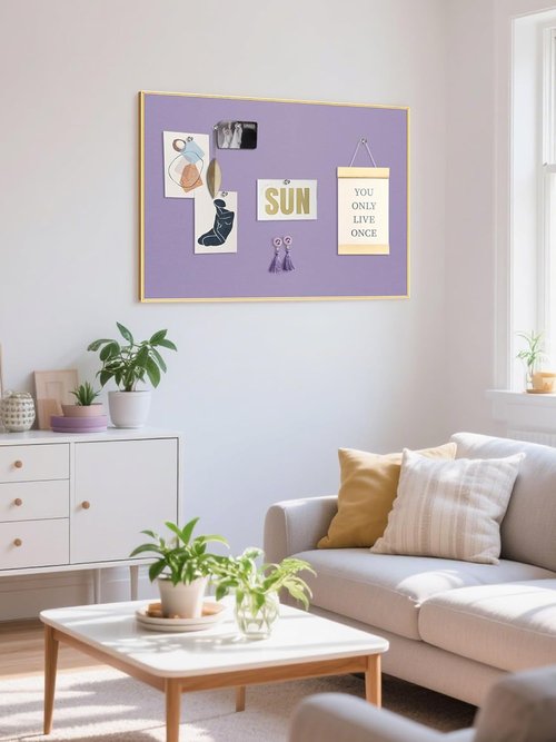 Lightomorrow Bulletin Board - 40 x 30 Inches Mystic Violet Fabric Cork Board with Golden Frame & 10 Push Pins