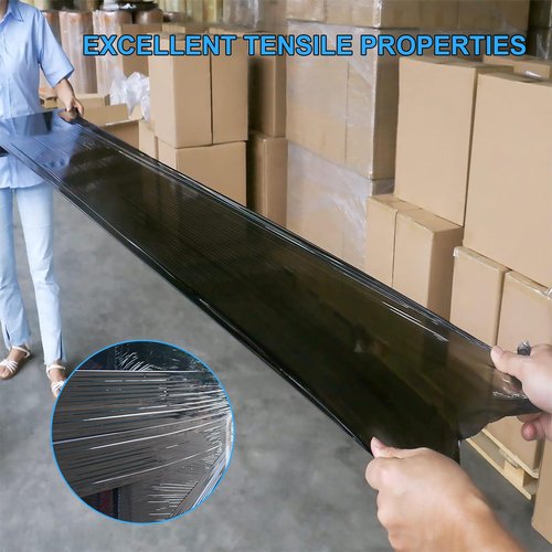 Black Pallet Wrap Stretch Film:4 Pack Moving Wrapping Plastic Roll with 2 Handles,18" Strength up to 800%,80 Gauge Thick Shrink Wrap Roll for Pallet Packaging,Transportation,Stability and Protection