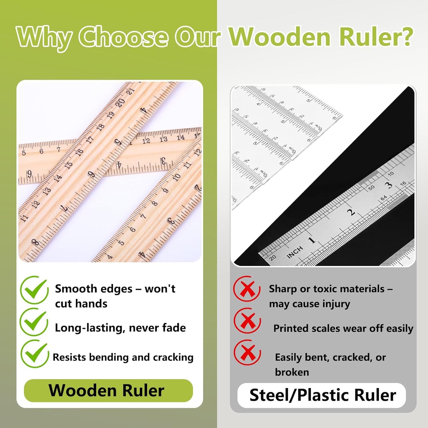 Wood Ruler Set by [Brand Name] - 3 Pack with 6", 8", and 12" Lengths for Precise Measurements | Ideal for Home, Office & Engineering