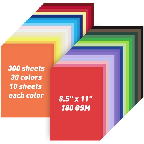 MAXECHO 8.5" X 11" Colored Cardstock Bulk 300 Sheets 30 Assorted Colors Construction Paper Card Stock Printer Paper for DIY Crafts, Kids School Supplies, Cricut, 180 GSM