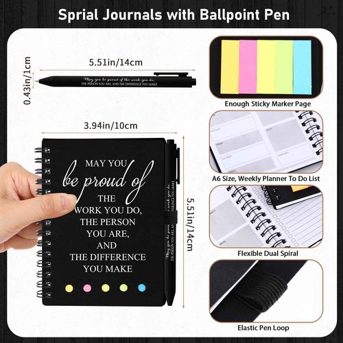 Resurhang 48 Pcs 24 Set Employee Appreciation Gift Bulk Rad Tech Week Inspirational A6 Notebook Pen Sticky Notepad Coworker Nurse Practitioner Christmas Party Favor Office Supplies(Black)