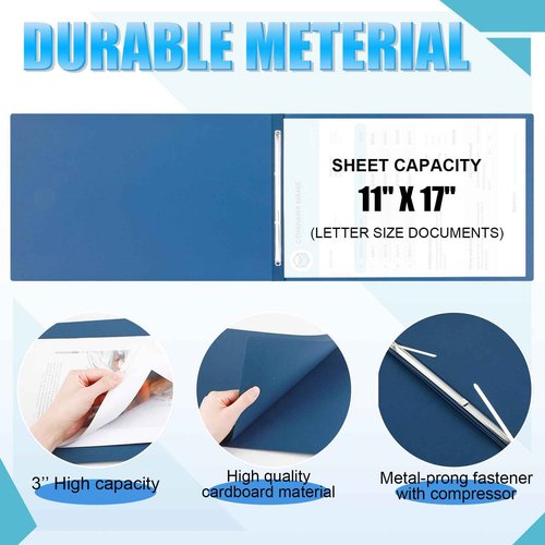 Resurhang 10 Pcs Pressboard Report Cover, 3" Capacity Presentation Binder Folder with Metal Prong Paper Fastener to Neatly Bind Reports Proposals Transcripts, Other Documents (11x17 Inch,Navy Blue)