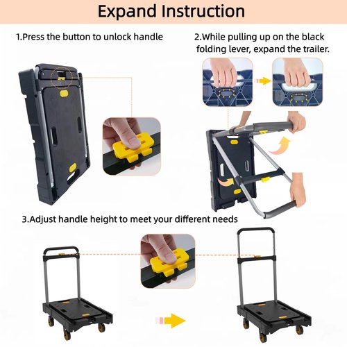 Platform Truck Folding Hand Truck 330 LB Heavy Duty Utility Dolly Flatbed Luggage Push Cart Fully Folded Compact Cart, Portable Trolley with 1 Elastic Ropes, Easy Storage & Lightweight for Moving