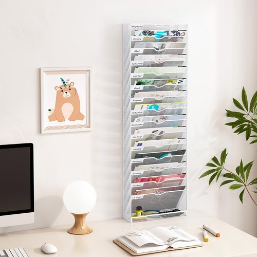 PAG-Mass Hanging Wall File Organizer,16-Tier Desk File Mail Holder, Paper Bill Organization For Office Home School, White