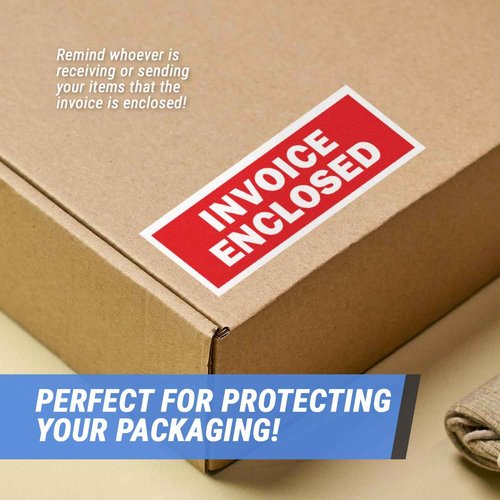 Invoice Enclosed Stickers (4 x 1.5 inch, Red with Bold Letters - 900 Labels) Invoice Enclosed Labels for Freight Forwarding, Shipping & Handling - Strong Adhesive