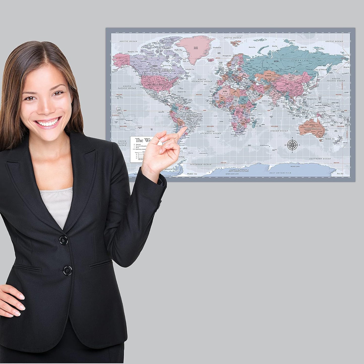 Laminated World Map Poster - Wall Chart Map of Earth - 18" x 29" (Purple)