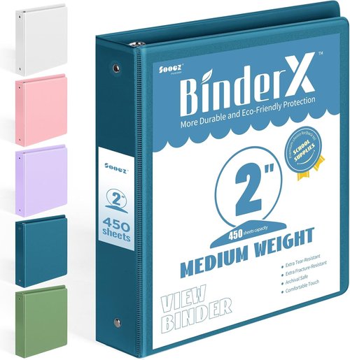 BinderX Extra Durable 2-Inch 3-Ring Binder - Customizable View Cover & Inside Pockets | Navy Blue, Fits 450 Sheets