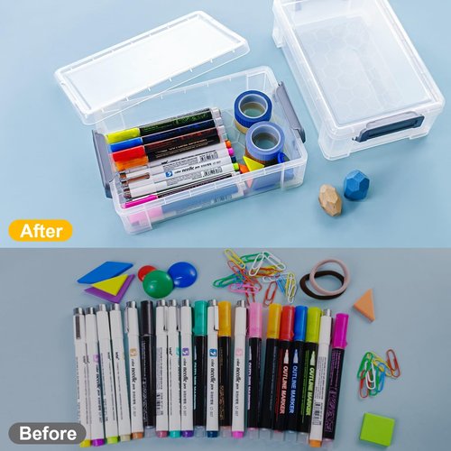 YOIYINI 4Pcs Clear Pen Holder Boxes,Marker Organizer for Desk,Extra Large Crayon Holders,Plastic Storage Box for Pen,Crayon,Markers,Rulers,Art Supplies