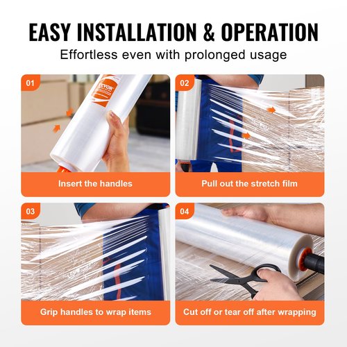 VEVOR Stretch Film, 15 inches x 1200 feet, 80 Gauge Industrial Strength Clear Durable Stretch Wrap Roll, Heavy Duty Shrink Film Stretch Wrap with Handles for Pallet Wrapping Shipping Moving, 2 Pack
